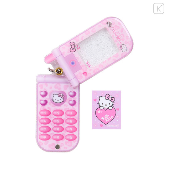 Japan Sanrio Slide Flip Phone Keychain - Hello Kitty / Gogo Gal Collection Leopard Pink - 3