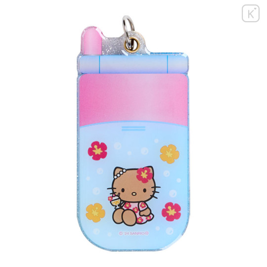 Japan Sanrio Slide Flip Phone Keychain - Hello Kitty : Tan Swimsuit Party Ice Cream Blue - 2
