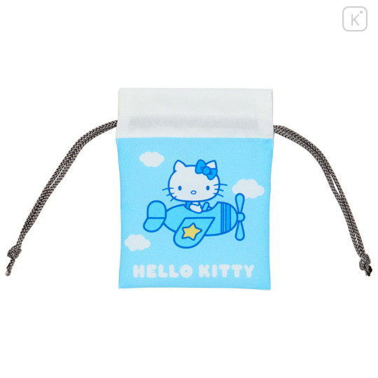 Japan Sanrio Mini Drawstring Pouch - Hello Kitty / Sky Blue Airplane - 1