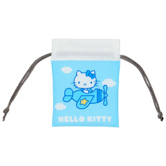 Japan Sanrio Mini Drawstring Pouch - Hello Kitty / Sky Blue Airplane