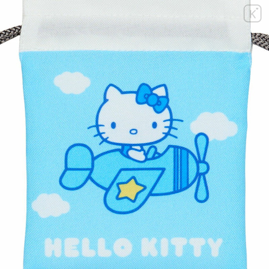 Japan Sanrio Mini Drawstring Pouch - Hello Kitty / Sky Blue Airplane - 3