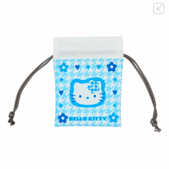 Japan Sanrio Mini Drawstring Pouch - Hello Kitty / Sky Blue Houndstooth - 1