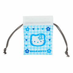 Japan Sanrio Mini Drawstring Pouch - Hello Kitty / Sky Blue Houndstooth