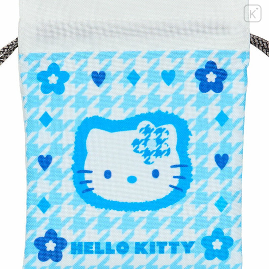 Japan Sanrio Mini Drawstring Pouch - Hello Kitty / Sky Blue Houndstooth - 3