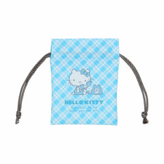 Japan Sanrio Mini Drawstring Pouch - Hello Kitty / Sky Blue Phone Tattersall