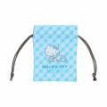 Japan Sanrio Mini Drawstring Pouch - Hello Kitty / Sky Blue Phone Tattersall - 1