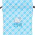 Japan Sanrio Mini Drawstring Pouch - Hello Kitty / Sky Blue Phone Tattersall - 4