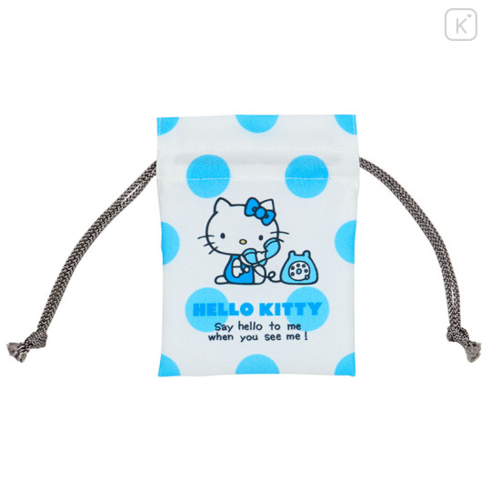 Japan Sanrio Mini Drawstring Pouch - Hello Kitty : Sky Blue Phone Dot - 1