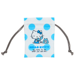 Japan Sanrio Mini Drawstring Pouch - Hello Kitty / Sky Blue Phone Dot