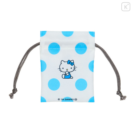 Japan Sanrio Mini Drawstring Pouch - Hello Kitty : Sky Blue Phone Dot - 2