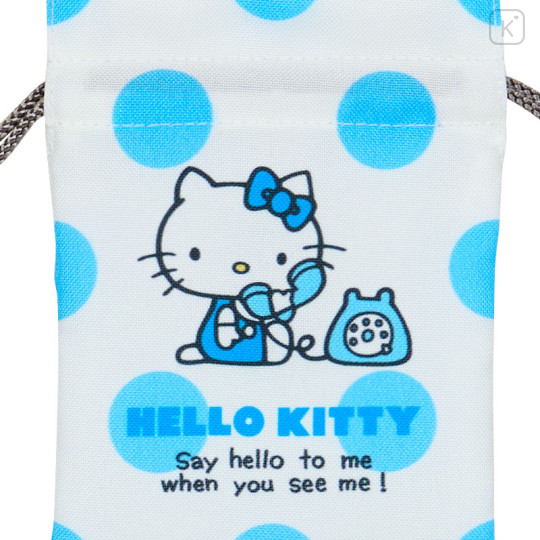 Japan Sanrio Mini Drawstring Pouch - Hello Kitty : Sky Blue Phone Dot - 3