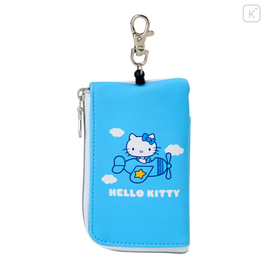 Japan Sanrio Key & Pass Pouch - Hello Kitty / Sky Blue Airplane - 1