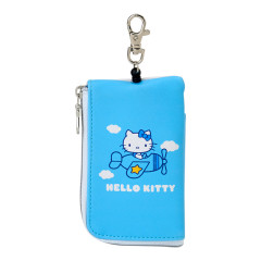 Japan Sanrio Key & Pass Pouch - Hello Kitty / Sky Blue Airplane