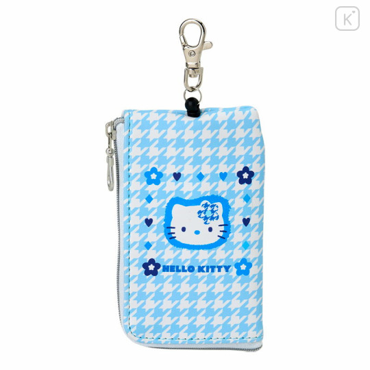 Japan Sanrio Key & Pass Pouch - Hello Kitty / Sky Blue Houndstooth - 1