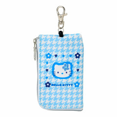 Japan Sanrio Key & Pass Pouch - Hello Kitty / Sky Blue Houndstooth