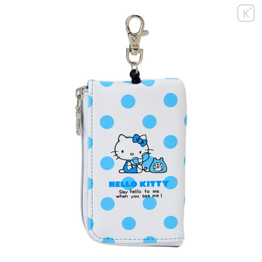 Japan Sanrio Key & Pass Pouch - Hello Kitty / Sky Blue Phone Dot - 1