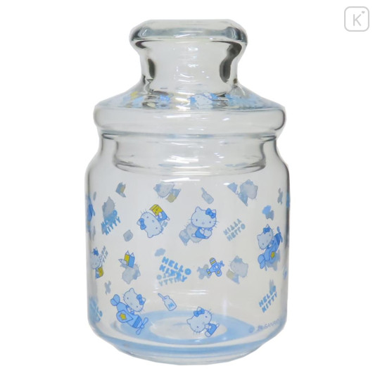 Japan Sanrio Jar Glass Storage Container - Hello Kitty / Sky Blue - 1