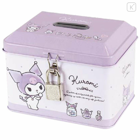 Japan Sanrio Can Piggy Bank with Lock Case - Kuromi / Light Purple - 1