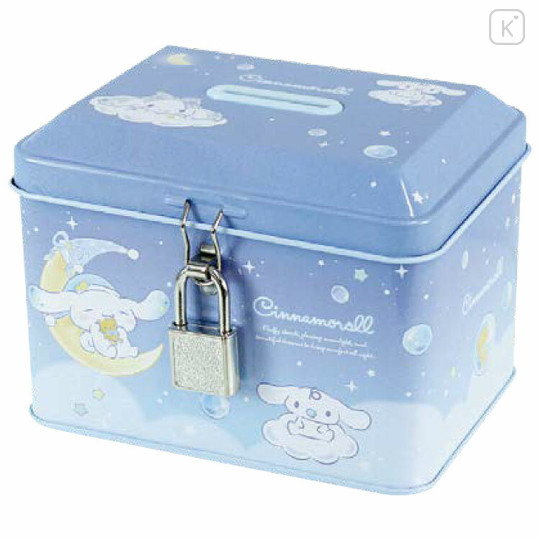 Japan Sanrio Can Piggy Bank with Lock Case - Cinnamoroll / Starry Sky Night - 1