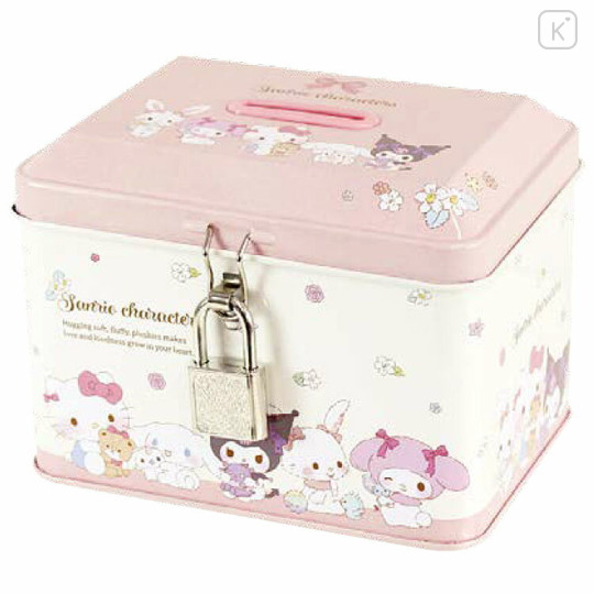 Japan Sanrio Can Piggy Bank with Lock Case - Characters / Playing Dolls Pink - 1