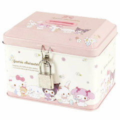 Japan Sanrio Can Piggy Bank with Lock Case - Characters / Playing Dolls Pink