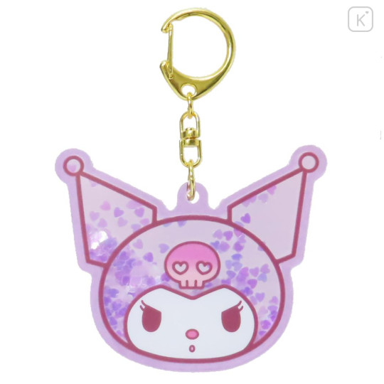 Japan Sanrio Floating Sequins Keychain - Kuromi Face - 1