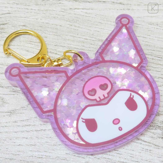 Japan Sanrio Floating Sequins Keychain - Kuromi Face - 3