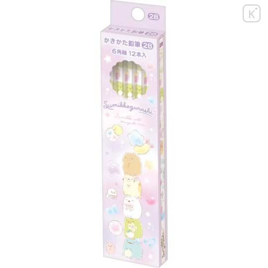 Japan San-X Hexagonal 2B Pencil 12pcs Set - Sumikko Gurashi / Balloon Purple - 1