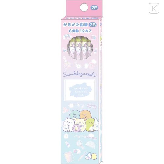 Japan San-X Hexagonal 2B Pencil 12pcs Set - Sumikko Gurashi / Happy School Gradient Pink Blue - 1