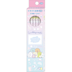 Japan San-X Hexagonal 2B Pencil 12pcs Set - Sumikko Gurashi / Happy School Gradient Pink Blue