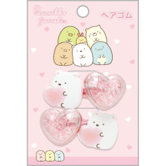 Japan San-X Mascot Hair Tie Set - Sumikko Gurashi / Shirokuma Heart Giltter Bead