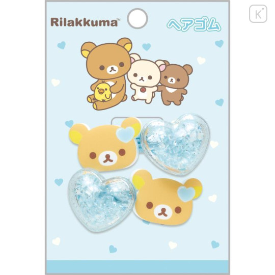 Japan San-X Mascot Hair Tie Set - Rilakkuma / Heart Giltter Bead - 1