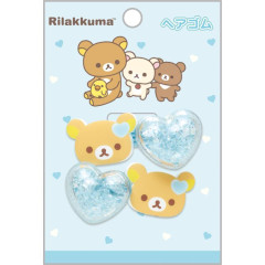 Japan San-X Mascot Hair Tie Set - Rilakkuma / Heart Giltter Bead