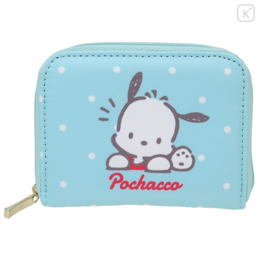 Japan Sanrio Mini Wallet - Pochacco / Blue White Dots - 1