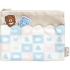 Japan San-X Flat Pouch - Chairoikoguma / Aokogu Sleepover