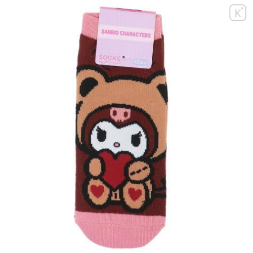 Japan Sanrio Socks - Kuromi / Teddy Bear Love - 1