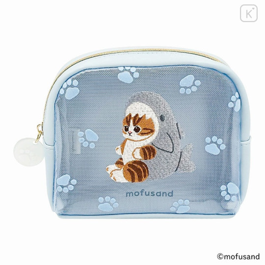 Japan Mofusand Round Mesh Pouch - Cat / Shark Nyan Blue Paw - 1