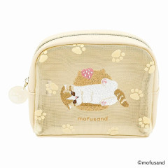 Japan Mofusand Round Mesh Pouch - Cat / Sweets Nyan Yellow Paw