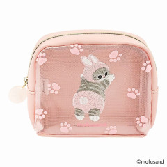 Japan Mofusand Round Mesh Pouch - Cat / Rabbit Nyan Baby Pink Paw