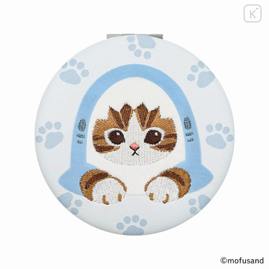 Japan Mofusand 2-sided Compact Mirror - Cat / Shark Nyan Blue Paw - 1