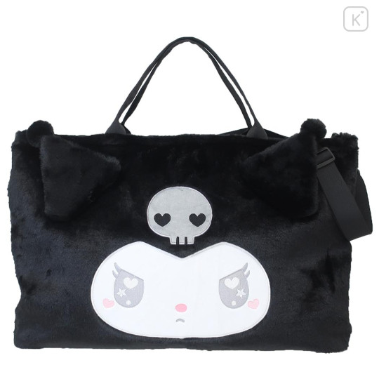 Japan Sanrio 2-way Soft Fur Shoulder Bag - Kuromi / Heart Eyes - 1