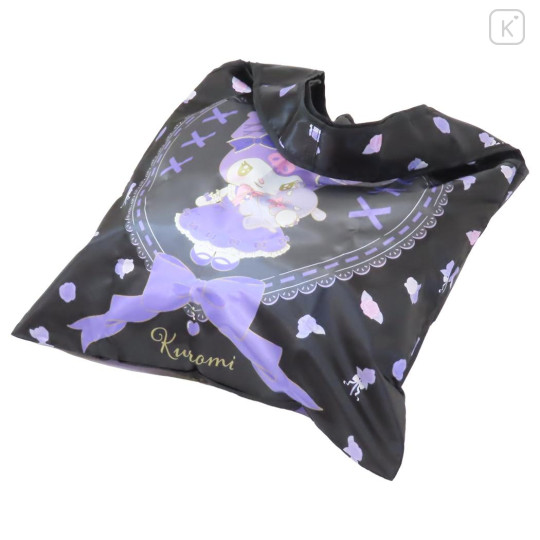 Japan Sanrio Satin Eco Bag - Kuromi / Black Purple Rose - 2