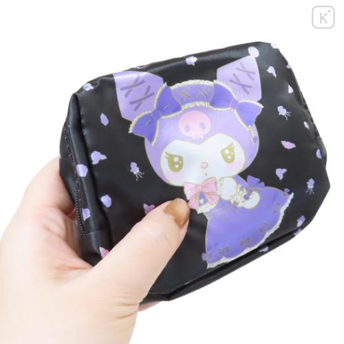 Japan Sanrio Satin Eco Bag - Kuromi / Black Purple Rose - 4