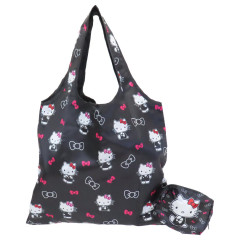 Japan Sanrio Satin Eco Bag - Hello Kitty / Black Ribbon