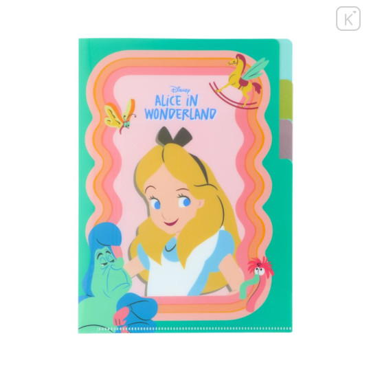 Japan Disney 3 Pockets A5 Index File - Alice in Wonderland : Weird Wavy Green - 1