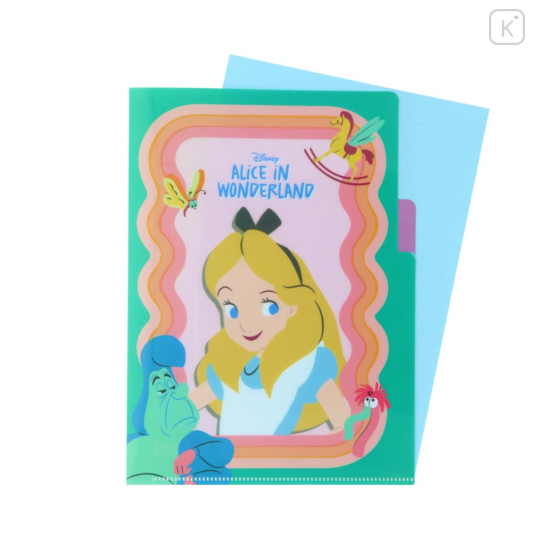 Japan Disney 3 Pockets A5 Index File - Alice in Wonderland : Weird Wavy Green - 3