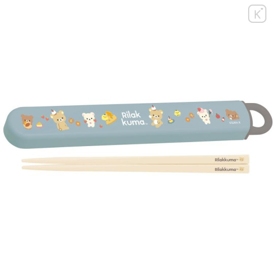 Japan San-X Chopsticks 16.5cm with Case - Rilakkuma / Basic Rilakkuma Favorite Things Blue - 1