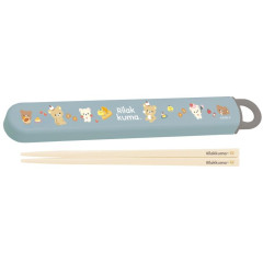 Japan San-X Chopsticks 16.5cm with Case - Rilakkuma / Basic Rilakkuma Favorite Things Blue