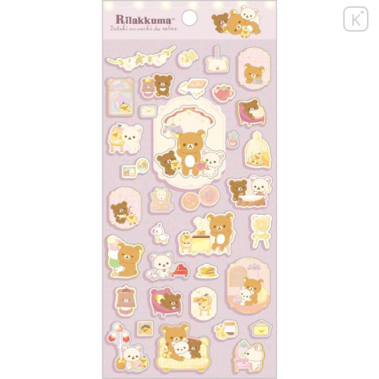 Japan San-X Sticker Sheet - Rilakkuma / Wonderful House Purple - 1