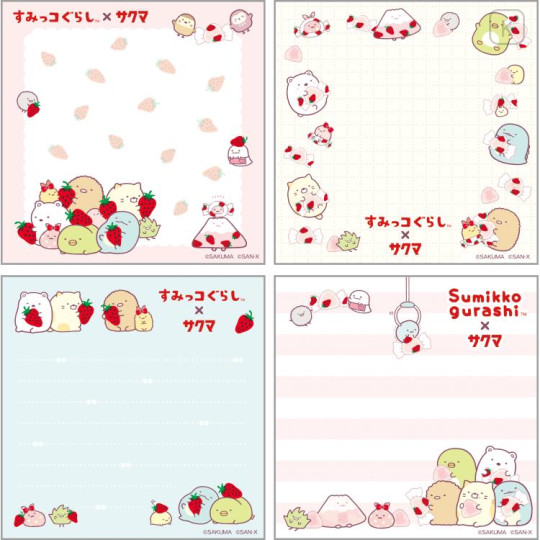 Japan San-X Square Memo Pad - Sumikko Gurashi / Sakuma Strawberry Milk Candy White - 2